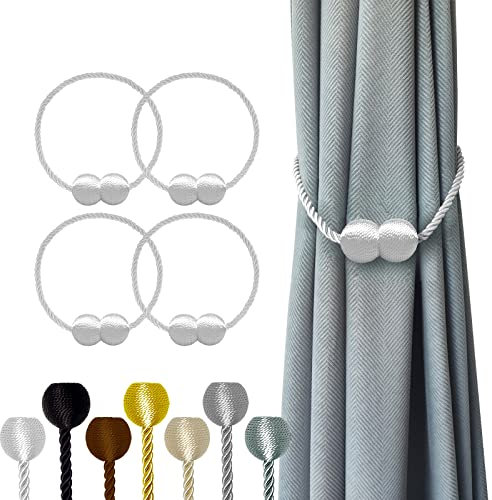 Hion Fermaporta magnetici per tende, colore bianco, confezione da 4, fermatende per tende, fermenti, ganci per casa, camera da letto, ufficio, tenda spessa o sottile