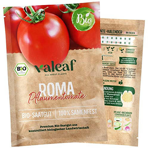 valeaf BIO Tomaten Samen I Premium Tomatensamen zur Tomaten Anzucht im Garten, Balkon und Hochbeet I samenfestes Tomaten Saatgut I Pflanzen Samen zum Tomaten Pflanzen (Roma - Pflaumentomate (BIO))