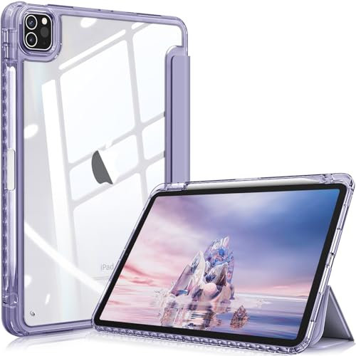 Fintie Custodia ibrida sottile per iPad Pro 11 pollici 4a terza generazione 2022/2021, iPad Pro 11 pollici 2a generazione, con portamatite integrato, retro trasparente, antiurto, viola