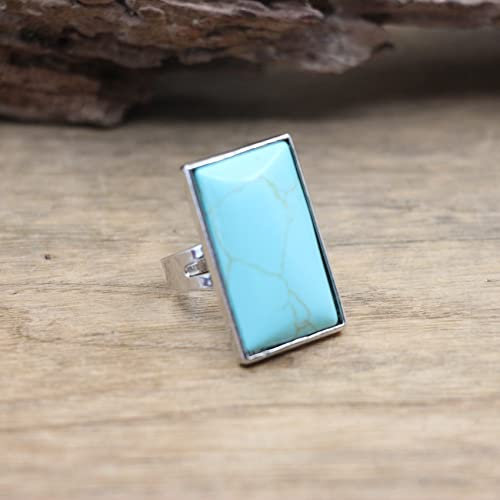 WLLDDDIU Verstellbarer Ring, Rechteck Naturstein Cabochon Ring Türkis Fingerringe Damen Modeschmuck