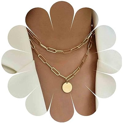Yheakne Boho Layered Disc Necklace Gold Paperclip Chain Choker Necklace Vintage Coin Pendant Necklace Punk Chunky Chain Necklace Jewelry for Women and Girls (Gold)