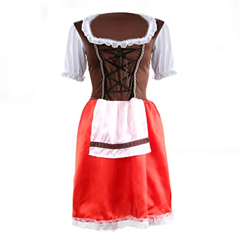 Ladies Bavarian Beer Girl - Oktoberfest Fancy Dress and Stockings Costume - Brown/Red - Womens Beer German Maid Wench (XXLarge)