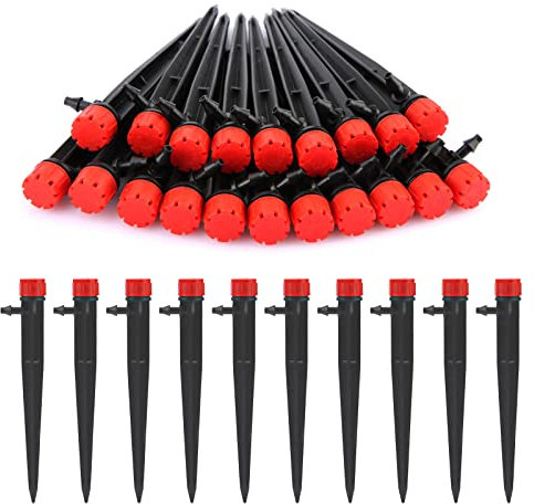 SAVITA 50pcs 1/4 Drip Irrigation Emitters Plastic Stake Drip Emitters Spray Heads Drip Irrigation Parts Accessories Garden Irrigation Drippers for Drip Irrigation fit Garden Yard