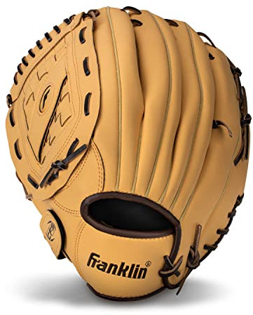 Franklin Sports Baseball + Softball Glove - Field Master Baseball + Softball Mitt - Adult + Youth Glove - Men's + Women's Baseball + Softball Gloves - Left Hand Throw - 14 - Camel Brown