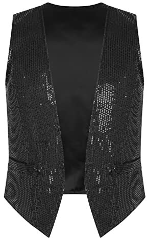 inhzoy Erwachsene Pailletten Weste für Männer Frauen Glänzend Anzugweste Faschingskostüm Hochzeit Disco Party Outfit Clubwear Schwarz_B 3XL