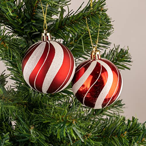 Palline di Natale infrangibili rosse e bianche, 10 cm, 3 pezzi, decorazioni per albero di Natale, palline ornamentali da appendere, decorazioni natalizie, lucide, opache, glitterate