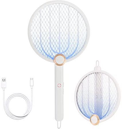 ASPECTEK Raquette Électrique Anti-Insectes - 3000 V 1200 mAh Rechargeable, Câble de Charge USB, Base Stable Contre Moustiques, Mouches et Insectes Volants