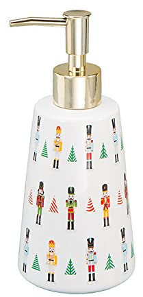 Ceramic Refillable Soap Dispenser, Christmas Nutcracker Bathroom Cream, Soap Dispenser with Chrome Rustproof Pump Liquid Hand Jar Dispenser Countertop, Kitchen, Laundry Room