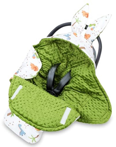 Einschlagdecke Babyschale Baby Decke 90x90 cm - Winterschlafsack Blanket Fußsack Kinderwagen Zubehör für Neugeborenen und Kleinkinder Winter Einschlagsdecken Minky Dinosaurier Grün