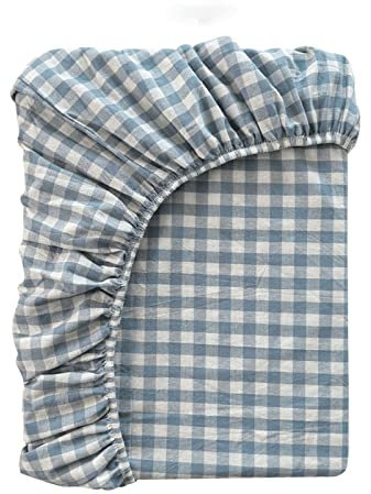 Bettlaken mit Gummizug Kariert Spannbettlaken Boxspringbett Spannbetttuch for Mädchen Jungen Teenager Erwachsene 100% Gewaschene Baumwolle (Color : G, Size : 90x200+20cm)