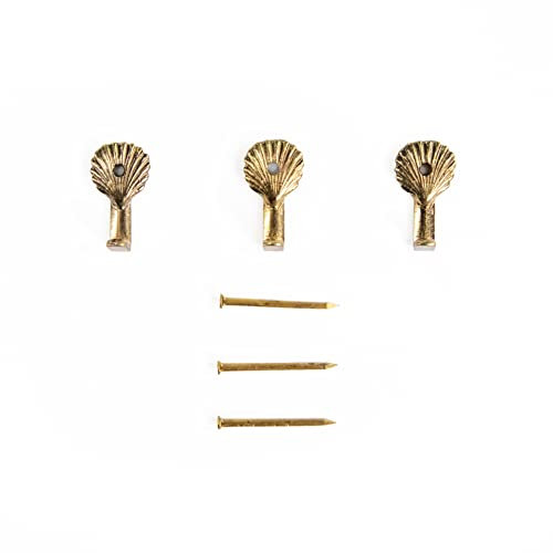 Lupia - Kit 3 Ganci Conchiglia Oro Piccola per Quadri, Specchiere e Cornici Portafoto, Metallo Finitura Dorata, Adatti a Tutti Gli Ambienti, Chiodini per Il Fissaggio Inclusi, Dimensioni 2,3x1,3 cm
