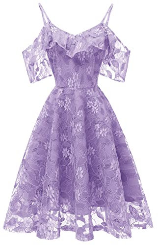 IWEMEK Robe Dentelle Femme Vintage sans Manches Dos Nu Col en V à Volants à Bretelles Patineuse Robe de Soirée Cérémonie Demoiselle d'honneur Mariage Invité Cocktail Bal Habillée Violet Clair S