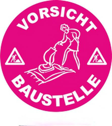 carstyling XXL Aufkleber Vorsicht Baustelle - Tussi im Einsatz pink Ø 70 mm