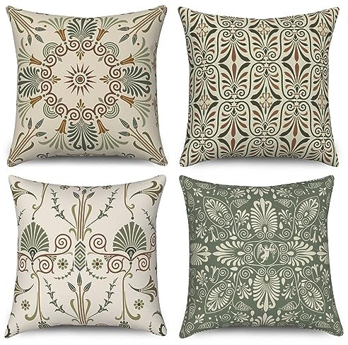 ASDCXZ Kissenbezug 40x40 cm 4er Set, Modern Retro Boho Style Geometrie Muster Beige Sofa Dekokissen Kissenbezüge Kissenhülle Waschbar Polyester Flachs Textil Outdoor Kopfkissenbezug Kissen Bezug