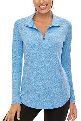 Akiooue Long Sleeve Sports Tops for Women UK, Womens Zip Up Tops Ladies Golf Tops Workout Tops Women Ladies Running Tops Exercise Yoga Tops Blue
