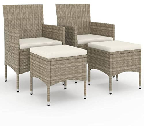 vidaXL Gartenstuhl Hocker Set 4-TLG. Sitzhocker Fußhocker Gartenhocker Gartensessel Essstuhl Stuhl Sessel Gartenmöbel Poly Rattan Grau