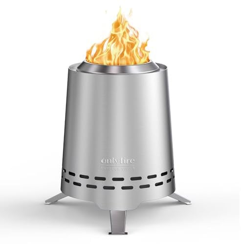 Onlyfire Braciere Senza Fumo da Tavolo, Focolare Portatile con Staffa per Vaso e Borsa da Trasporto, Bruciatura a Legna e a Pellet, per Campeggio all'aperto Tailgating Patio Backyard, Acciaio Inox