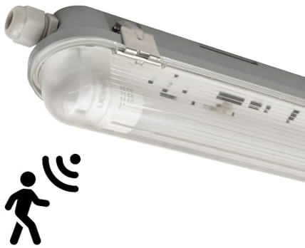 Ledvion - 1 pieza, pantalla estanca, 60cm, IP65, 6.3W, 175 lm/W, Blanco neutro, 4000K, con sensor, lámpara de techo para garaje, de bodega, tubo led, almacén