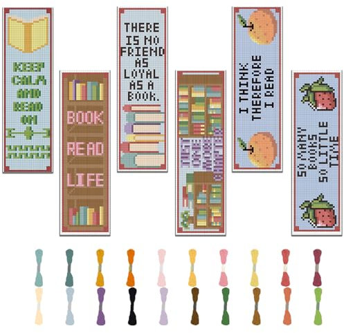 FREEBLOSS 6 Set Lesezeichen Kreuzstich Kits Kreuzstich Set Stickbilder Kreuzstich Lesezeichen Sticken Stickset Für Anfänger Geschenk