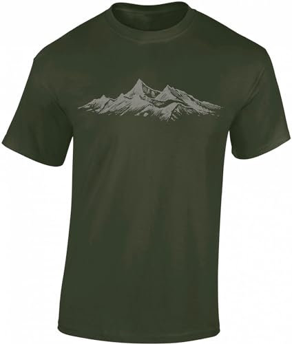 Baddery Wander Tshirt Herren : Alpengipfel - Kletter T-Shirt Männer - Geschenk für Wanderfreunde - Bergsteiger Ausrüstung (Army S)