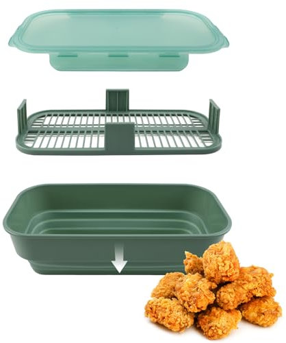COOK WITH COLOR Collapsible Batter Bowl - Mess Free Breading Shaker Container - Great for Fried Fish, Fried Chicken, Onion Rings, Wings & More, Sage