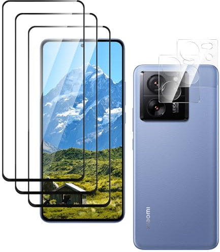 Protector Pantalla Completa Xiaomi 13T/Xiaomi 13T Pro Cristal Templado, Vidrio Cristal Templado [De Punta a Punta] [Sin Burbujas] [Anti-Scratch] [Sensible al Tacto] 3+2 Piezas