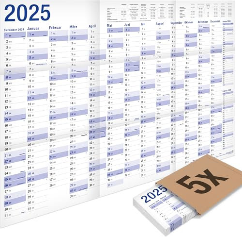 5er Pack: Yohmoe® XXL Kalender 2025 groß im Format 98x68 cm - Unser großer Kalender 2025 in Premium-Qualität