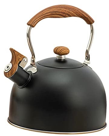 PRETYZOOM Stovetop Whistling Kettle 2.5L for Gas Hob Safe Stainless Steel Teakettle Anti-scalding Nylon Handle Loud Whistle Fashionable Black