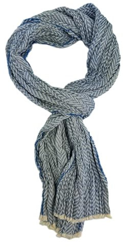 Rotfuchs Leichter Baumwollschal Damenschal Herrenschal Knitterlook Fischgrat Muster in blau weiß Made in Germany