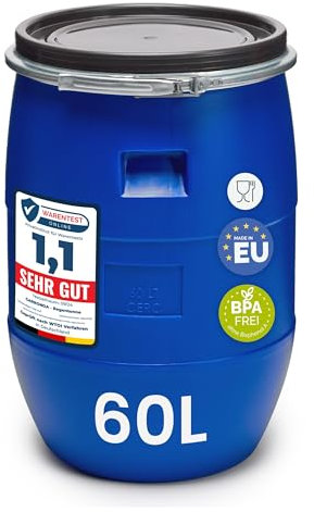 Garronda réservoir d'eau de 60 litres, Baril Alimentaire, fût à Large Ouverture en HDPE et sans BPA, tonneau de Jardin, bac à Aliments pour Animaux, conteneur d'eau, tonneau Universel GD-0078, Bleu