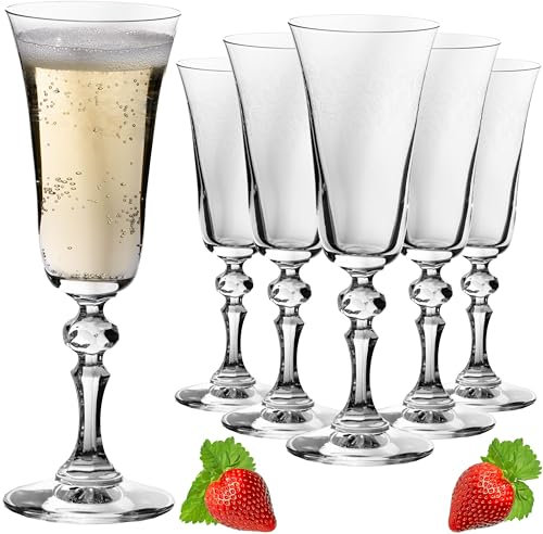 IMPERIAL Stilvolle Sektgläser mit Ornament Verzierung 180ml 'Vintage' Set 6-Teilig Sektkelche aus Crystalline Glas
