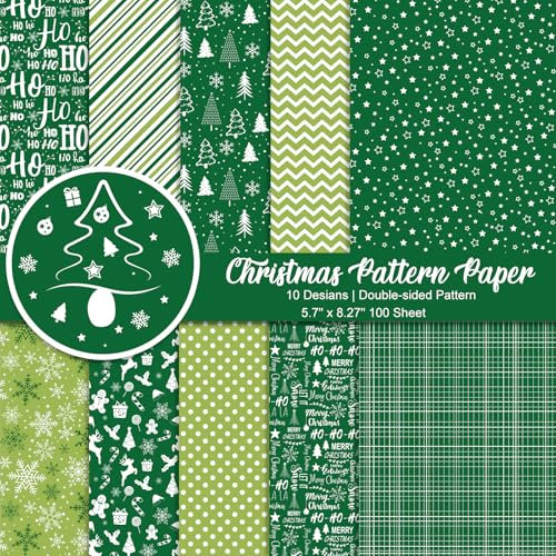 Morcheiong 55 Blatt Frohe Weihnachten Musterpapier Set, Dekoratives Papier für Die Kartengestaltung, Scrapbook, Fotoalbum, Dekor, 10 Designs (Grün, 5,7 x 8,27 Zoll)