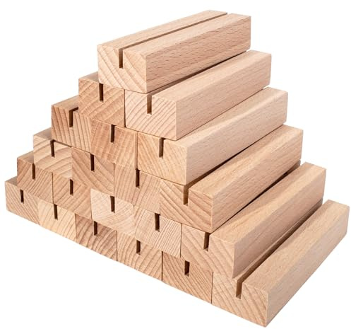 ZFKXGS 21PZ Soportes para Tarjetas de Madera para Foto Número de Mesa de Haya Tarjetero para Menú Titular de la Tarjeta de Posición para Visita Banquete Celebración Fiesta Marcasitio Boda (Ranura 3mm)
