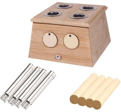 LVYUDS Bambus Moxibustions Box Universell für Den Ganzen Körper, Moxa Stick Automatisch Propeller Moxa Box Körperpflege Massage Zuhause Büro(4 holes)