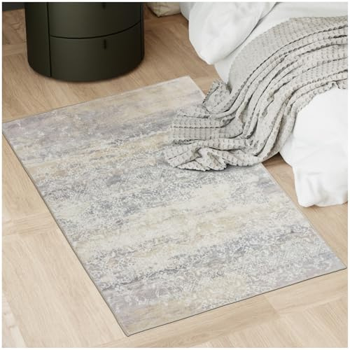 tectake® Teppich, waschbarer Teppich, Flauschiger Teppich für Home, Wohnzimmer, Schlafzimmer, Kinderzimmer, Vintage Optik Teppich Kurzflor, als Küchenteppich oder Läufer - 80 x 150 cm