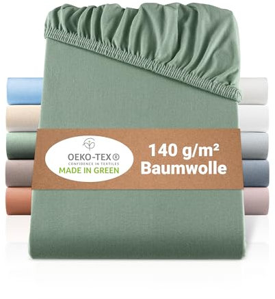 BaSaTex Bio Jersey Spannbettlaken 2er Pack 90x200 cm - Spannbetttuch aus 100% Bio Baumwolle GOTS-Zertifiziert - 90x200-100x200 cm - Farbe: Salbei