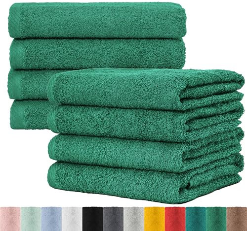 BaSaTex Frottee Handtücher 50x100 im 8er Pack aus 100% Baumwolle - Made in Green Zertifiziert - mit Aufhängeschlaufe - Farbe: Smaragd Grün