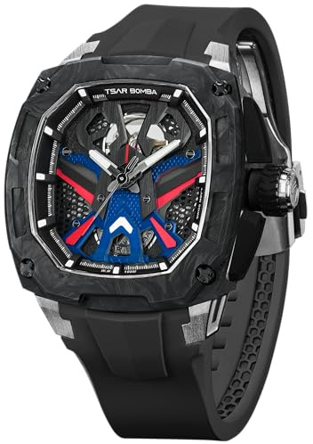 TSAR BOMBA Herren-Automatikuhr Luxuriöse mechanische Uhr aus Karbonfaser Dark Matter – Austauschbare Uhren TB8603