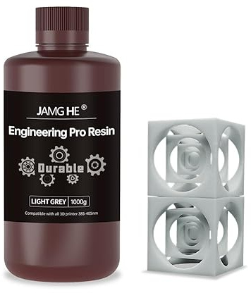 Engineering Pro Resin, JAMG HE Upgraded Art-Engineering Toughness Non-Brittle New 3D Printer Resin for UV-Curing Photopolymer High Precision Low Odor LCD DLP SLA 405nm Resin Light Grey