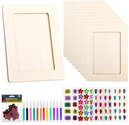 LDHHYH 10 Pack Wooden Frames for Craft, 15x20cm DIY Wooden Photo Frame | Unfinished Wooden Picture Frames with Glitter Stickers and Pens, Paint Your Own Sets for DIY Paint Decorate