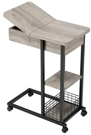 OPULENTHOME Beistelltisch, Sofatisch Industrie Mit Rollen, Mobiler Schmaler Beistelltisch, 3-Stufigem, Sofa Tisch für Wohnzimmer 75 x 60 x35 cm