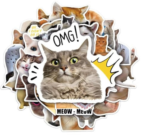 50 Stück Süße Katzen Aaufkleber, Lustige Meme Sticker Set, Wasserfeste Meme Aufkleber für Auto Laptop Skateboard Fahrrad Moped Fahrrad Computer, Geeignet für Erwachsene Kinder