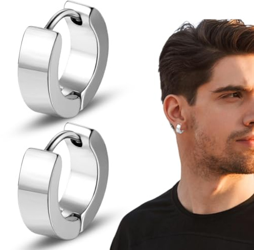 1 Paires Argent Boucles d'Oreilles Homme Créoles Acier Inoxydable Boucle d'Oreille, Boucle d Oreille Homme Anneaux, Boucle d'oreille Femme Creole, Piercing Boucles d'oreilles pour Hommes Femmes