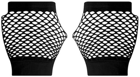 JUNART 2 Paar Mesh-Handschuhe Damen Kurze hochelastische fingerlose Handschuhe für Kostüme Zubehör für Halloween Cosplay Retro Party(schwarz)