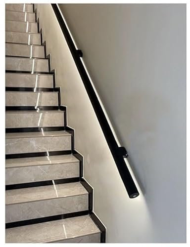 Sxlawesom LED Stair Handrail Sensor Light Aluminum Round Handrail Grab Bar Waterproof Indoor and outdoor Illuminated System for Indoor/outdoor, Corridors, Lofts(Black-Right,100cm)