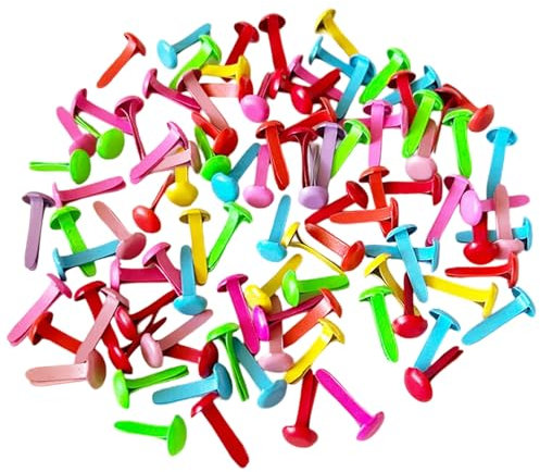 FuzlPnag 50 Stück Musterbeutelklammern Musterklammern,Mini Runde Brads,Musterklammern Metall Bunte Brads,Leicht und Wiederverwendbar,Für Schule,Büro,Scrapbooking,Briefklammern,Basteln,DIY(Farbig)
