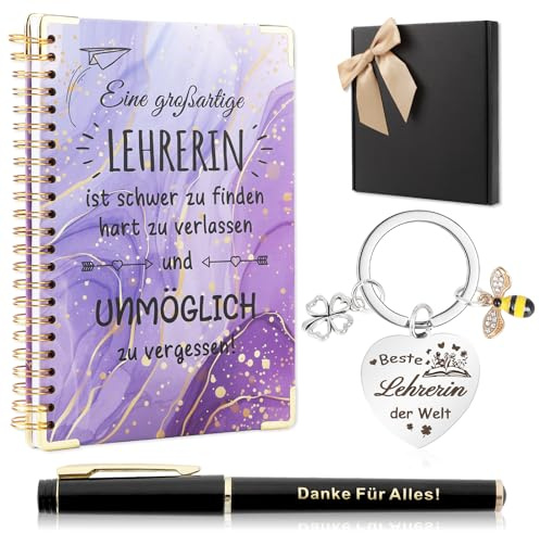 Echehi Abschiedsgeschenk Lehrerin, Danke Lehrerin Geschenk Mit A5 Notizbuch, Danke Schlüsselanhänger, Stift, Geschenkbox, Beste Lehrerin Geschenke, Geschenk Lehrerin Grundschule Mittelschule