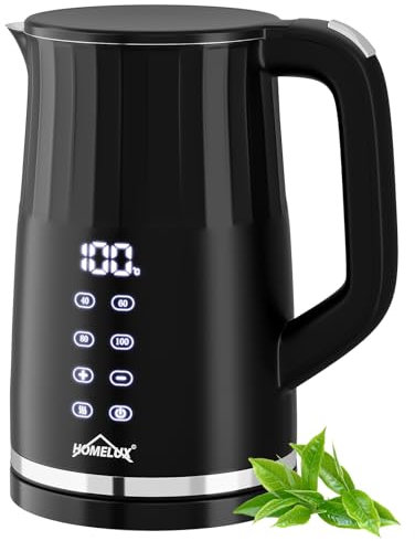 Wasserkocher Edelstahl Elektrischer mit Temperaturregelung 40-100 °C & Warmhaltefunktion, Wasserkocher 1.7 L 2200W Teekocher Schnelles Aufkochen Doppelwand Design Water Kettle BPA Frei Schwarz
