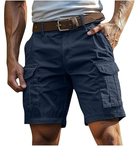 Cargoshorts Herren Kurze Hosen mit Reißverschluss und Knopf Mehrere Taschen Männer Einfarbig Sommer Shorts Klassische geschnittene Sportshorts Outdoorhose