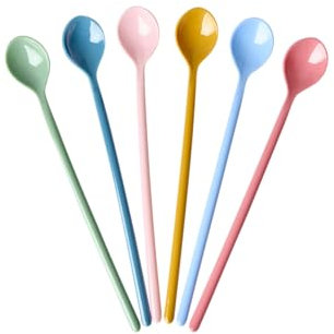 ReWu Rice Melamin Latte Löffel 6er-Set - Zart Bunt - Bruchsicher Campingeschirr Melamingeschirr Kinderbesteck Dessertlöffel Bruchsicher BPA-frei 19cm